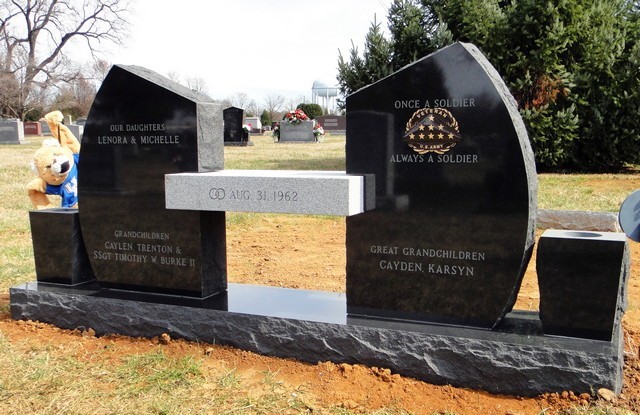 Burke Black Bench Memorials with Connecting Gray Bench