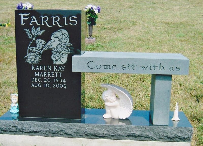 Farris Black Bench Memorial with Girl and Birds Design