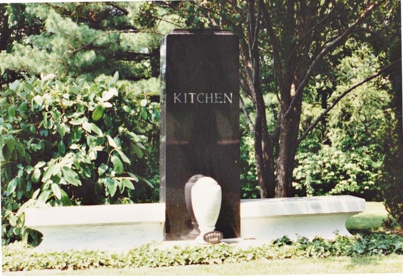 Kitchen Black and Gray Bench Monument with Beautiful Vase