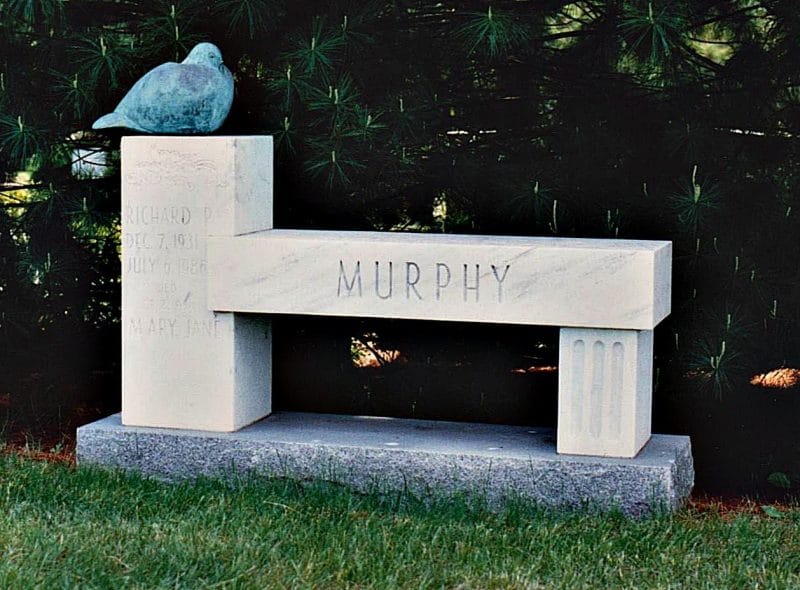 Marble Bench Memorial with Bronze Bird