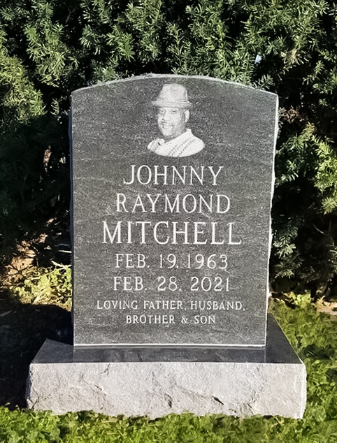 Mitchell Black Variegated Granite Headstone with Portrait Etching