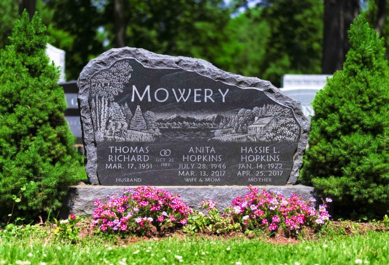 Mowery Headstone with Landscape Etching Art