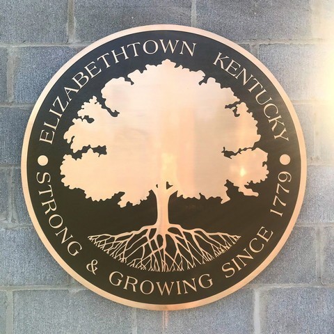 Elizabethtown Kentucky Circular Bronze Sign with Tree