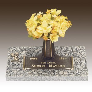 Bronze Infant and Child Plaque on Granite with Vase