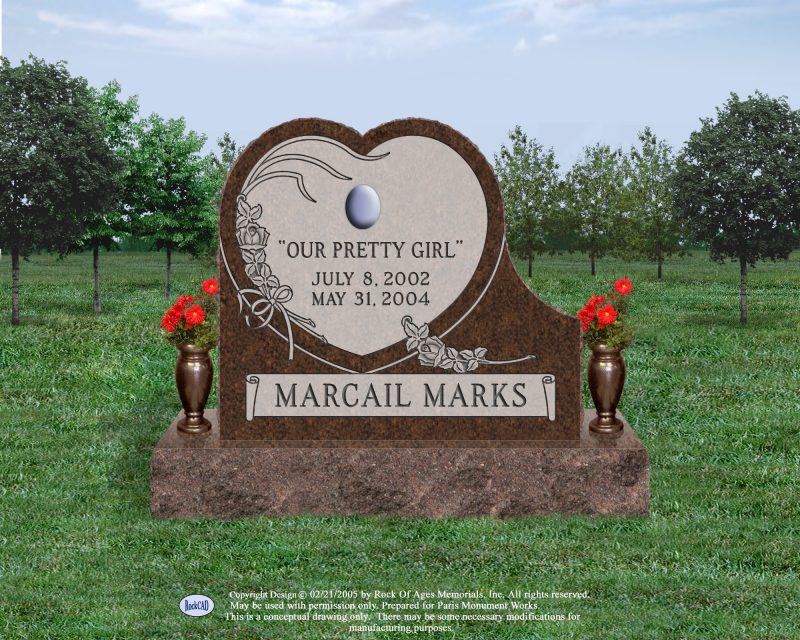 Marks Heart Shaped Red Granite Infant and Child Headstone